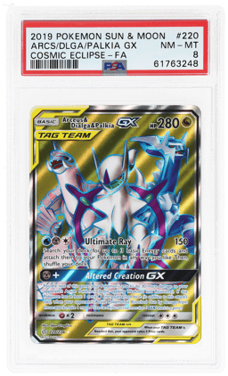 2019 Pokemon Sun and Moon Cosmic Eclipse Arceus/Dialga/Palkia Gx #220 PSA 8