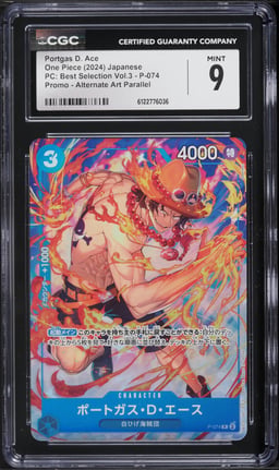 2024 One Piece Japanese PC Best Selection Volume 3 Alt Art Portgas D. Ace #P-074 CGC 9 MINT