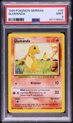 1999 Pokemon German Base Set Charmander #46 PSA 9 MINT