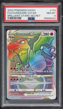 2022 Pokemon Sword & Shield Brilliant Stars Rainbow Rare Charizard VSTAR #174 PSA 8 NM-MT
