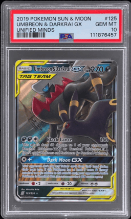 2019 Pokemon Sun and Moon Unified Minds Darkrai Gx/Umbreon #125 PSA 10