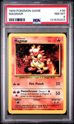 1999 POKEMON BASE SET UNLIMITED #36 MAGMAR PSA 8