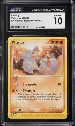 2003 Pokemon EX Ruby & Sapphire Phanpy #62 CGC 10 GEM MINT