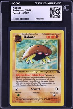 1999 Pokemon Fossil Kabuto #50 CGC AUTH