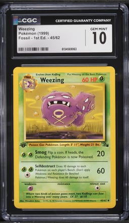 1999 Pokemon Fossil 1st Edition Weezing #45 CGC 10 GEM MINT