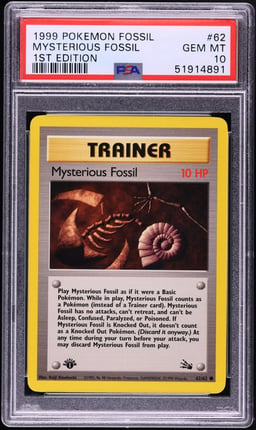 1999 Pokemon Fossil 1st Edition Mysterious Fossil #62 PSA 10 GEM MINT