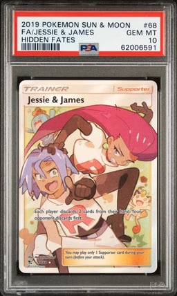 2019 POKEMON SUN & MOON HIDDEN FATES #68 FULL ART/JESSIE & JAMES PSA 10
