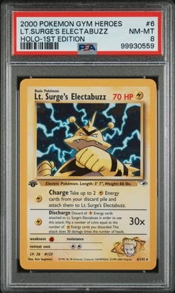 2000 POKEMON GYM HEROES HOLO-1ST ED #6 LT. SURGE'S ELECTABUZZ PSA 8