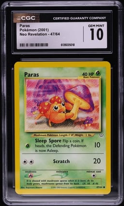2001 Pokemon Neo Revelation Paras #47 CGC 10 GEM MINT