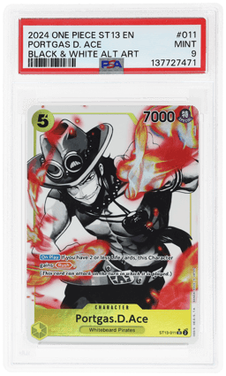 2024 One Piece Starter Deck 13 the Three Brothers Ultra Deck Black and White Alternate Art Portgas D. Ace #ST13011 PSA 9