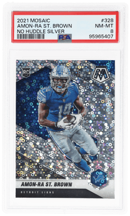2021 Panini Mosaic No Huddle Silver Mosaic Amon-Ra St. Brown #328 PSA 8