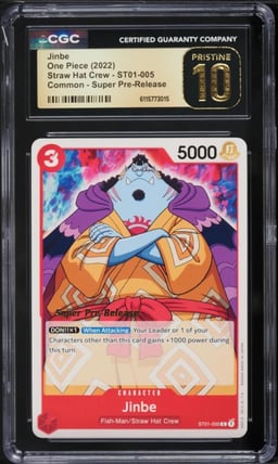 2022 One Piece Straw Hat Crew Super Pre-Release Jinbe #ST01-005 CGC 10 PRISTINE