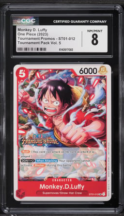 2023 One Piece Promo Tournament Pack Vol. 5 SR Monkey D. Luffy #ST01-012 CGC 8 NM-MT