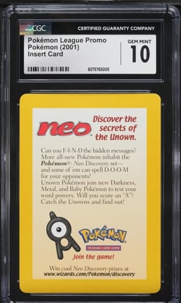 2001 Pokemon Insert Card Pokemon League Promo CGC 10 GEM MINT