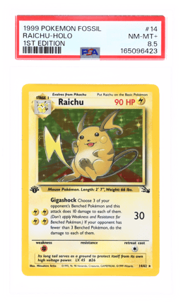 1999 Pokemon Fossil 1st Edition Holo Raichu #14 PSA 8.5