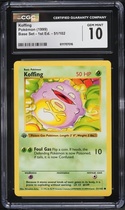 1999 Pokemon Base Set Shadowless 1st Edition Koffing #51 CGC 10 GEM MINT