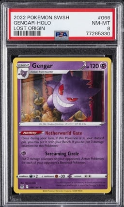 2022 POKEMON SWORD & SHIELD LOST ORIGIN #066 GENGAR-HOLO PSA 8