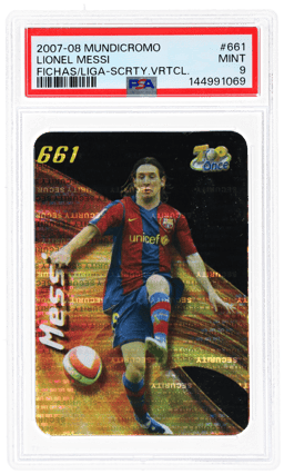 2007 Mundi Cromo Las Fichas De La Liga Security Vertical Lionel Messi #661 PSA 9