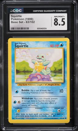 1999 Pokemon Base Set Squirtle #63 CGC 8.5 NM-MT+