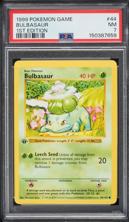1999 Pokemon Base Set 1st Edition Shadowless Bulbasaur #44 PSA 7 NRMT