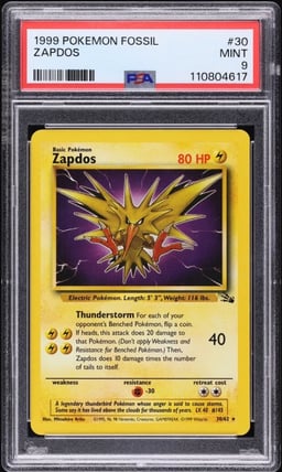 1999 Pokemon Fossil Zapdos #30 PSA 9 MINT