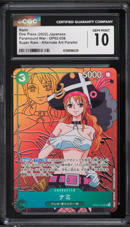 2022 One Piece Japanese Paramount War SR Alt Art Nami #OP02-036 CGC 10 GEM MINT
