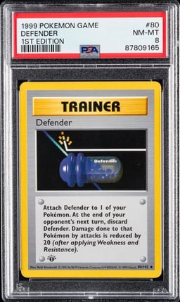 1999 POKEMON GAME #80 DEFENDER 1ST EDITION PSA 8