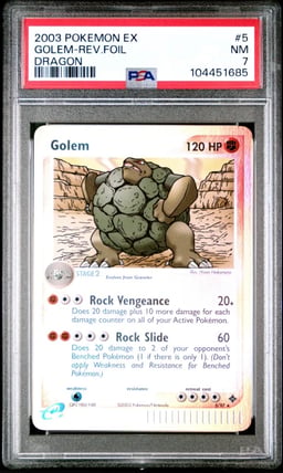 2003 POKEMON EX DRAGON #5 GOLEM-REVERSE FOIL PSA 7