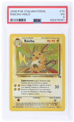 2000 Pokemon Fossil Italian Holo Raichu #14 PSA 3