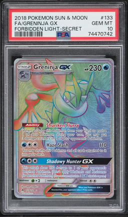 2018 Pokemon Sun & Moon Forbidden Light Rainbow Rare Greninja GX #133 PSA 10 GEM MINT