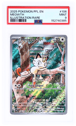 2025 Pokemon Mega Evolution Phantasmal Flames Illustration Rare Meowth #106 PSA 9