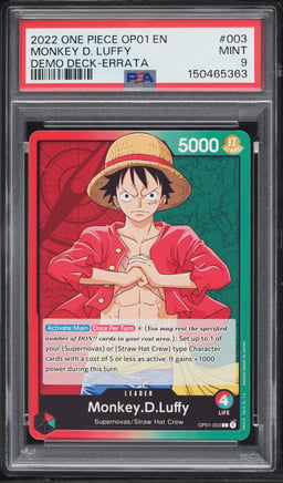 2022 One Piece Romance Dawn Demo Deck Errata Leader Monkey D. Luffy #003 PSA 9 MINT