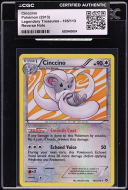 2013 Pokemon Black & White Legendary Treasures Reverse Holo Cinccino #105 CGC AUTH