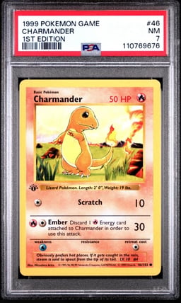 1999 POKEMON BASE SET 1ST EDITION #46 CHARMANDER PSA 7