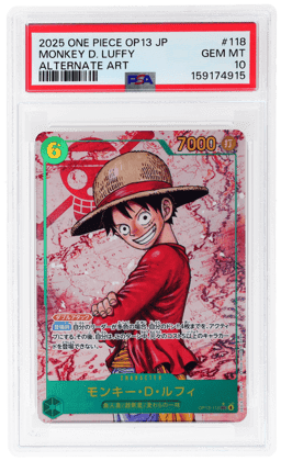 2025 One Piece Carrying On His Will Japanese Alternate Art Monkey D. Luffy #OP13-118 PSA 10