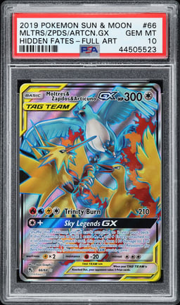2019 Pokemon Sun & Moon Hidden Fates Full Art Moltres Zapdos Articuno GX #66 PSA 10 GEM MINT