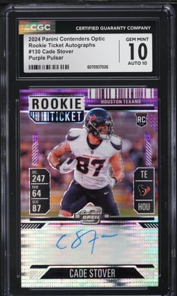 2024 Panini Contenders Optic Ticket Purple Pulsar Cade Stover RC AUTO /27 CGC 10