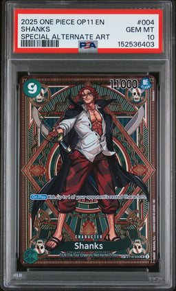 2025 ONE PIECE OP11-A FIST OF DIVINE SPEED 004 SHANKS SPECIAL ALTERNATE ART PSA 10