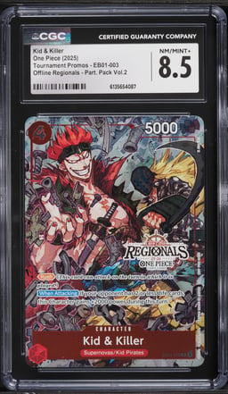 2025 One Piece Tournament Promos Offline Regionals Part. Pack Vol.2 Kid & Killer #EB01-003 CGC 8.5 NM-MT+