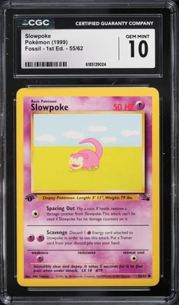 1999 Pokemon Fossil 1st Edition Slowpoke #55 CGC 10 GEM MINT