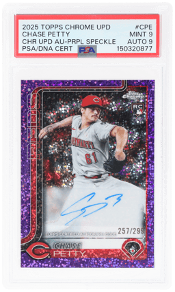 2025 Topps Chrome Update Autograph Purple Speckle Chase Petty #ACCPE 257/299 PSA 9