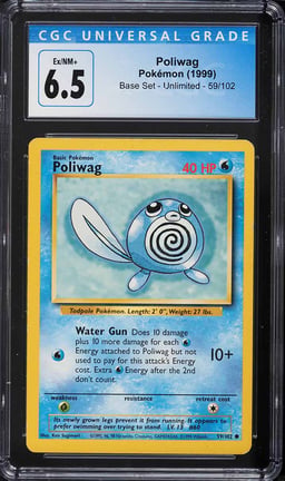 1999 Pokemon Base Set Poliwag #59 CGC 6.5 EXMT+