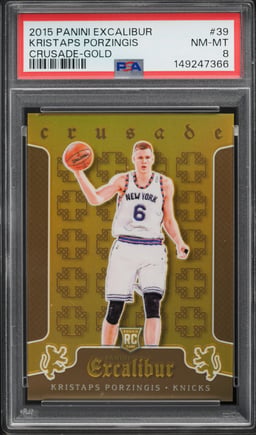 2015 Panini Excalibur Crusade Gold Kristaps Porzingis ROOKIE 1/10 #39 PSA 8 NM-MT