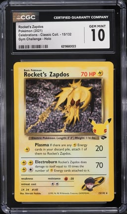2021 Pokemon SWSH Celebrations Classic Collection Holo Rocket's Zapdos #15 CGC 10 GEM MINT