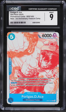 2025 One Piece Promo 3rd Anniversary Treasure Camp. Portgas D. Ace #OP07-053 CGC 9 MINT