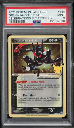 2021 Pokemon SWSH Black Star Promo Celebrations ETB Holo Greninja Gold Star #144 PSA 9 MINT