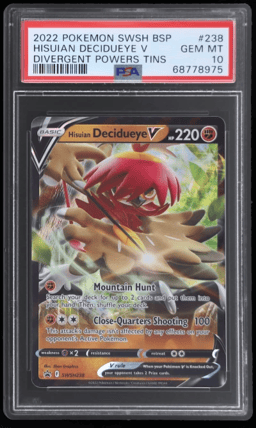 2019 Pokemon Sword and Shield Black Star Promos Divergent Powers Tins Hisuian Decidueye V #SWSH238 PSA 10