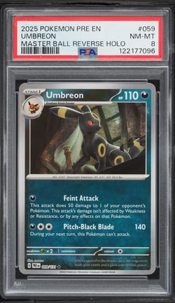 2025 Pokemon Scarlet & Violet Prismatic Evolutions Master Ball Reverse Holo Umbreon #59 PSA 8