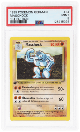 1999 Pokemon Base Set German 1st Edition Machoke #34 PSA 9