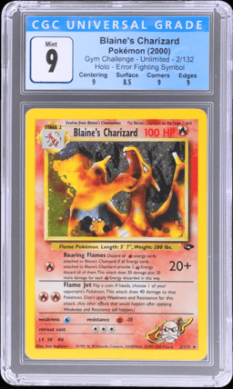 2000 Pokemon Gym Challenge Holo Blaine's Charizard #2 CGC 9